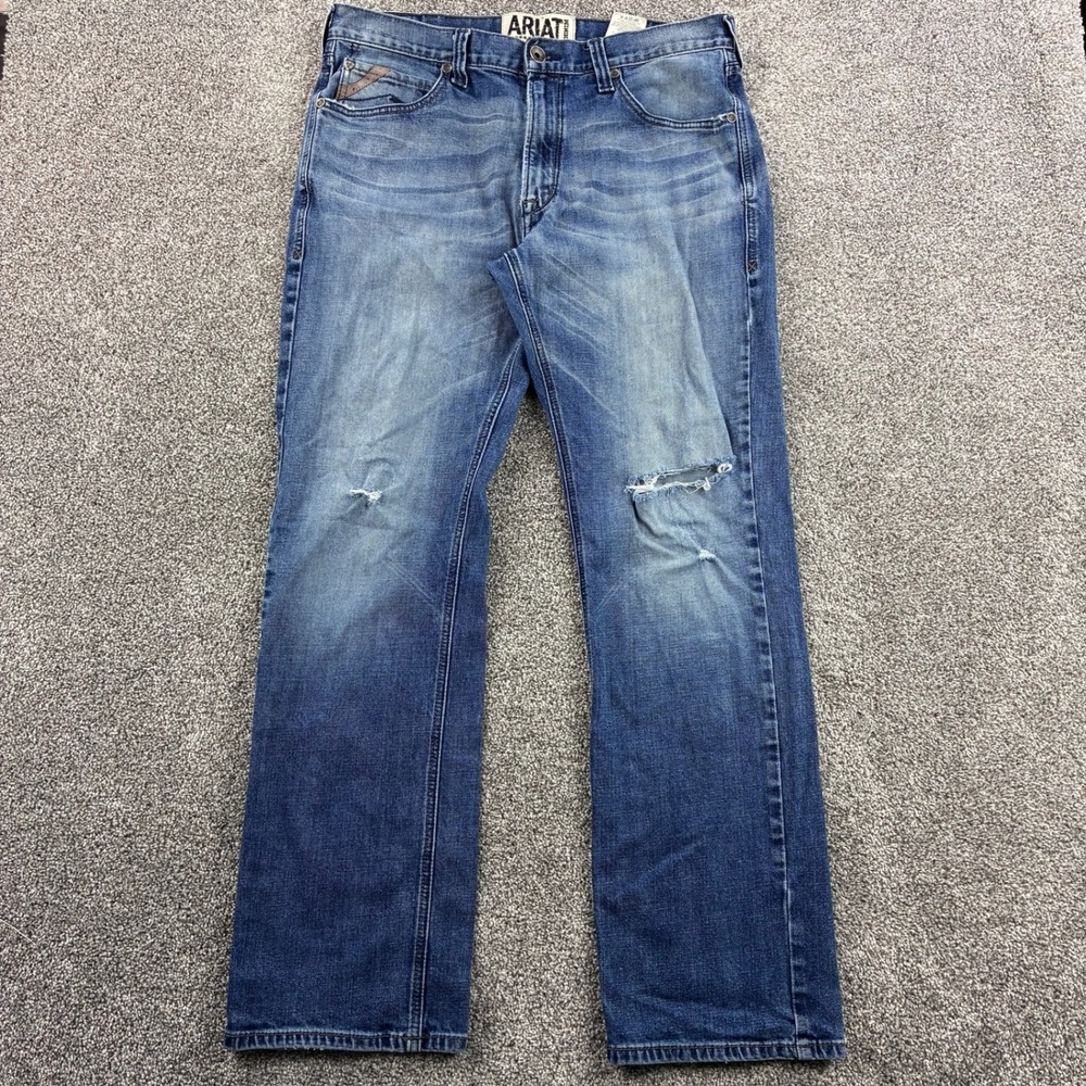 Ariat M5 Jeans Mens 36x34 Blue Rebar Slim Straight Medium Wash Denim Cowboy